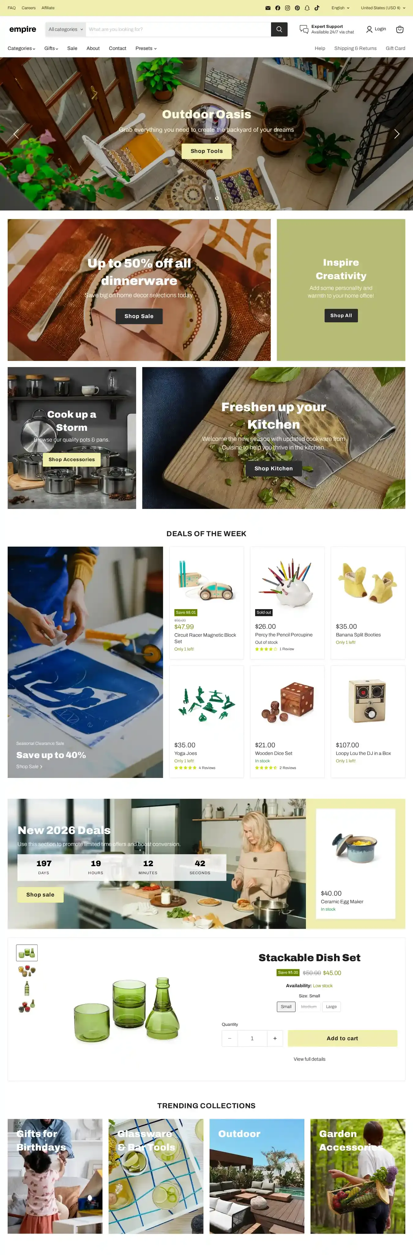 Empire home page on desktop