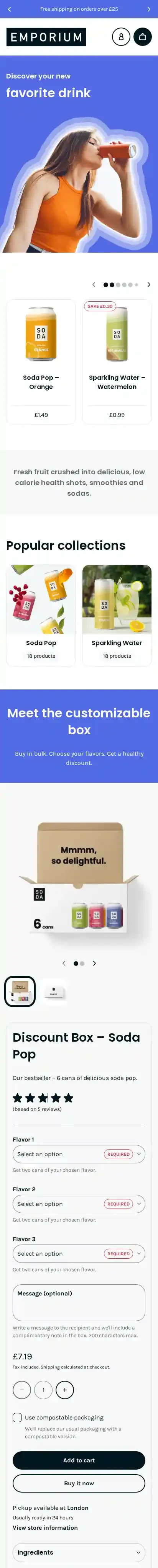 Emporium home page on mobile