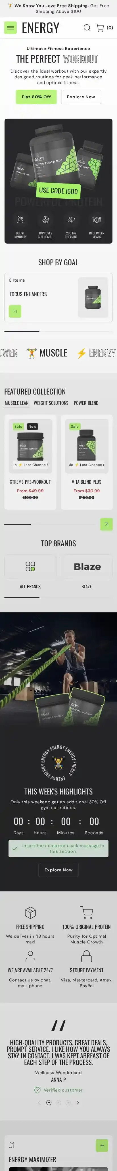 Energy home page on mobile