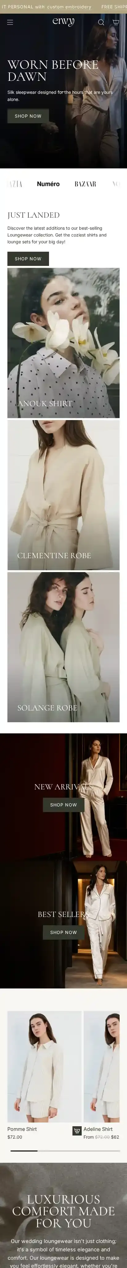 Envy home page on mobile
