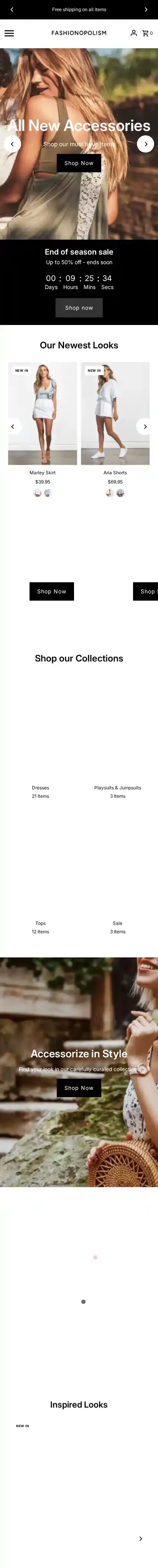 Fashionopolism home page on mobile