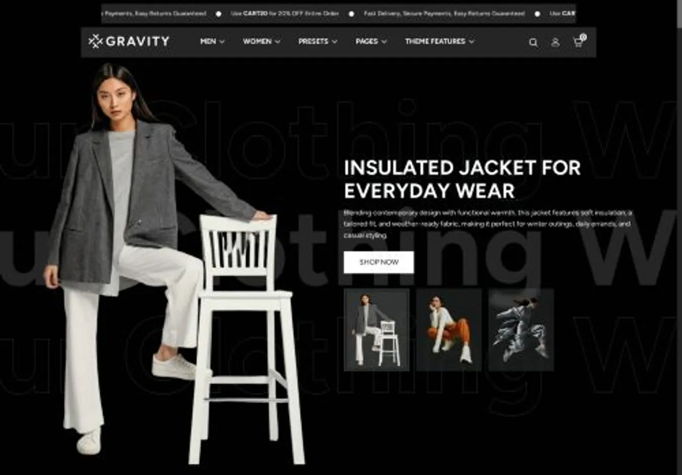 Gravity home page on desktop