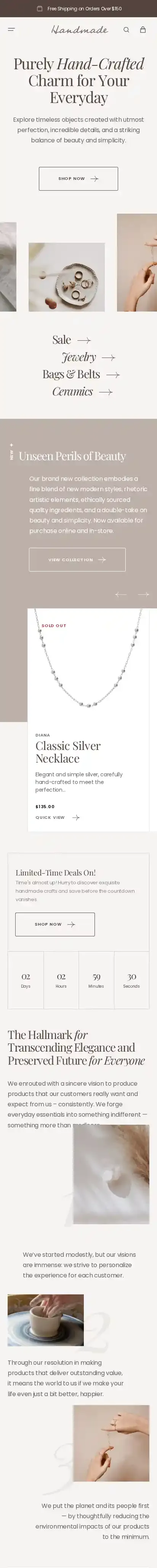 Handmade home page on mobile