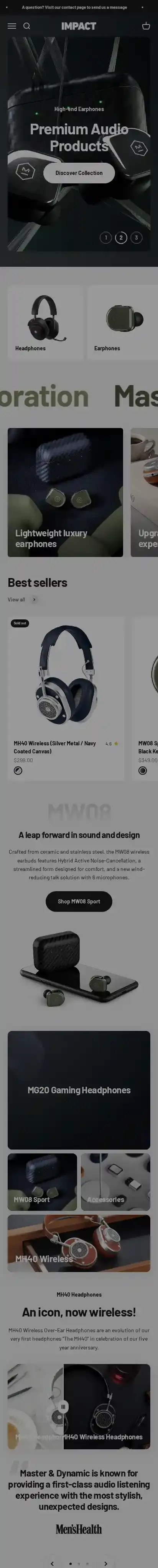 Impact home page on mobile