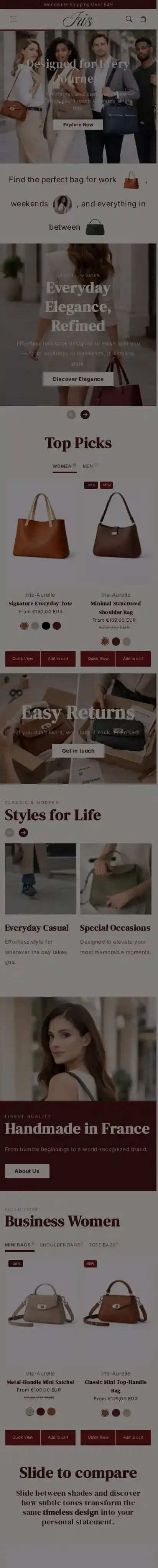 Iris home page on mobile