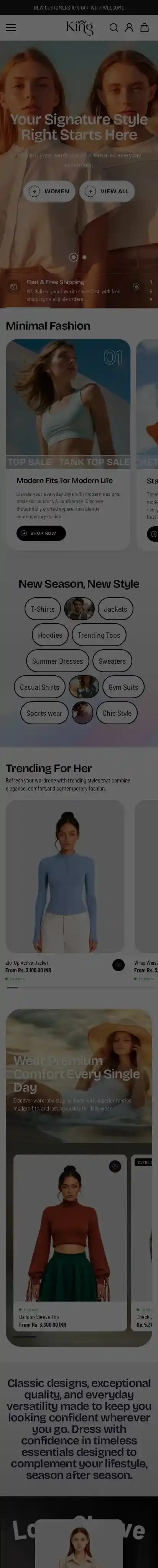 King home page on mobile