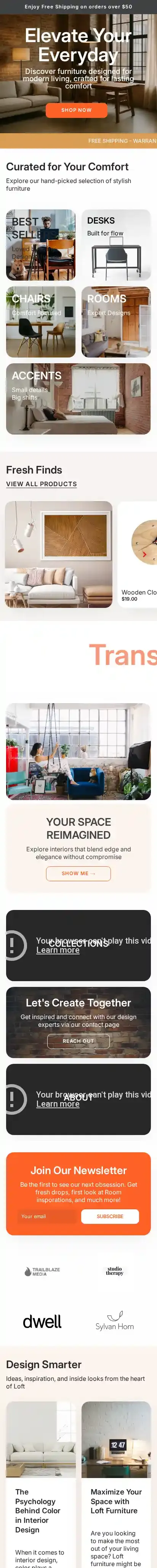 Loft home page on mobile