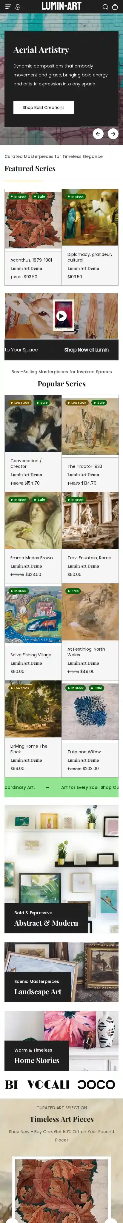 Lumin home page on mobile