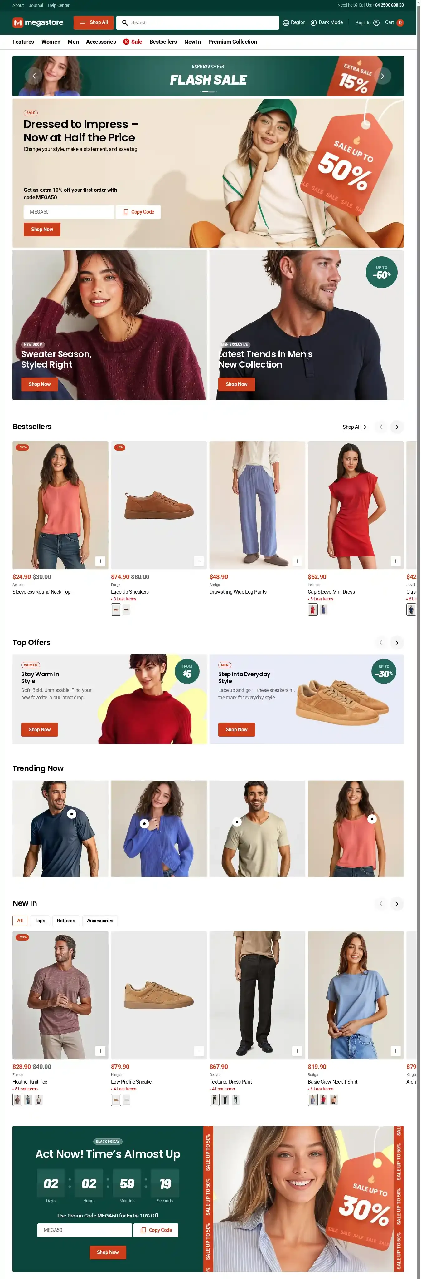 Megastore home page on desktop