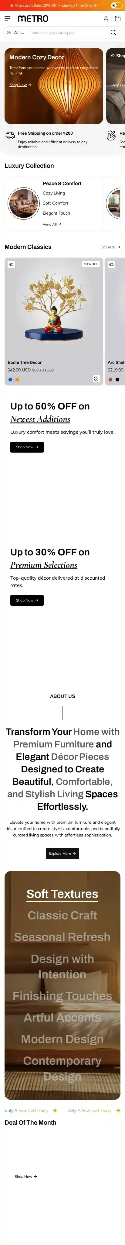 Metro home page on mobile