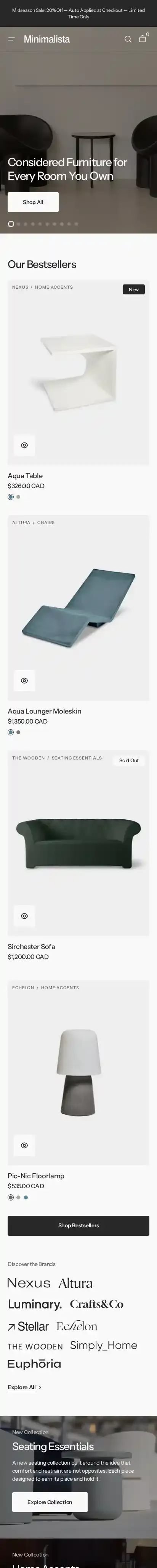 Minimalista home page on mobile