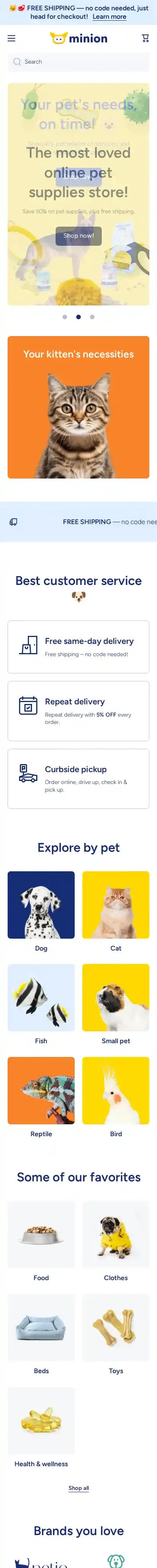 Minion home page on mobile