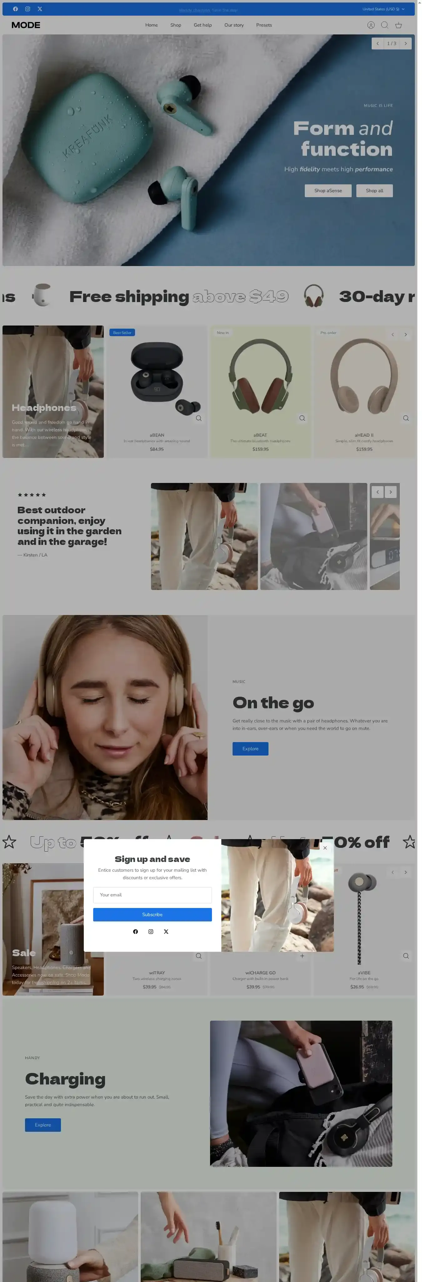 Mode home page on desktop
