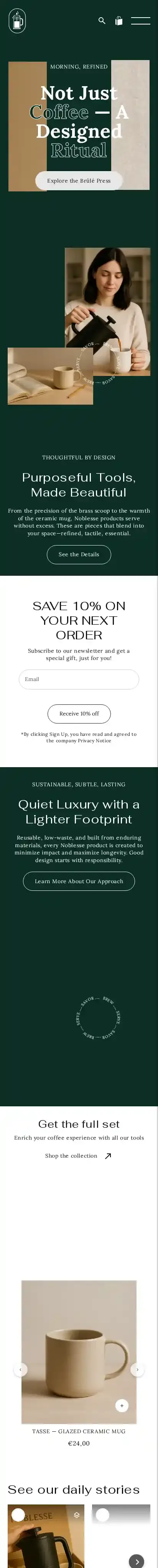 Noblesse home page on mobile