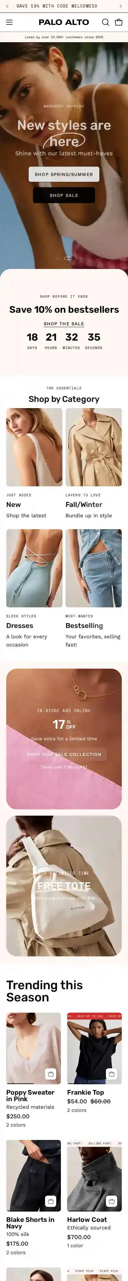 Palo Alto home page on mobile