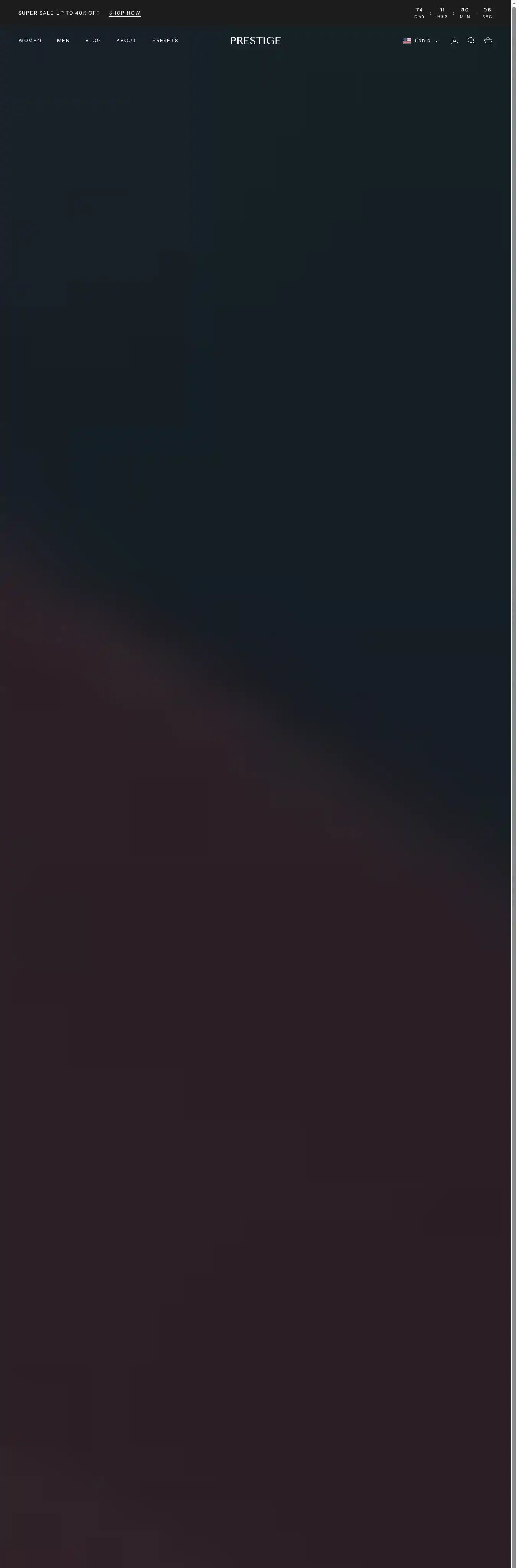 Prestige home page on desktop
