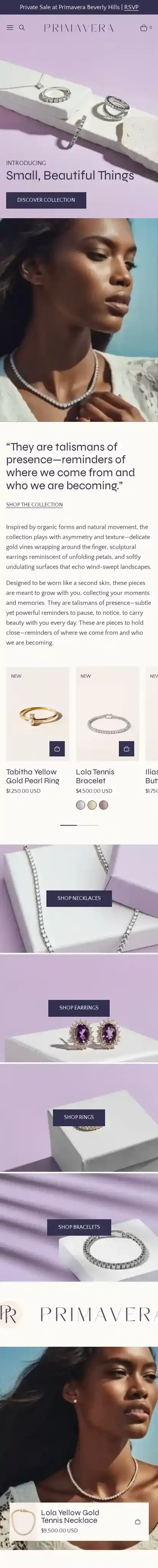 Primavera home page on mobile