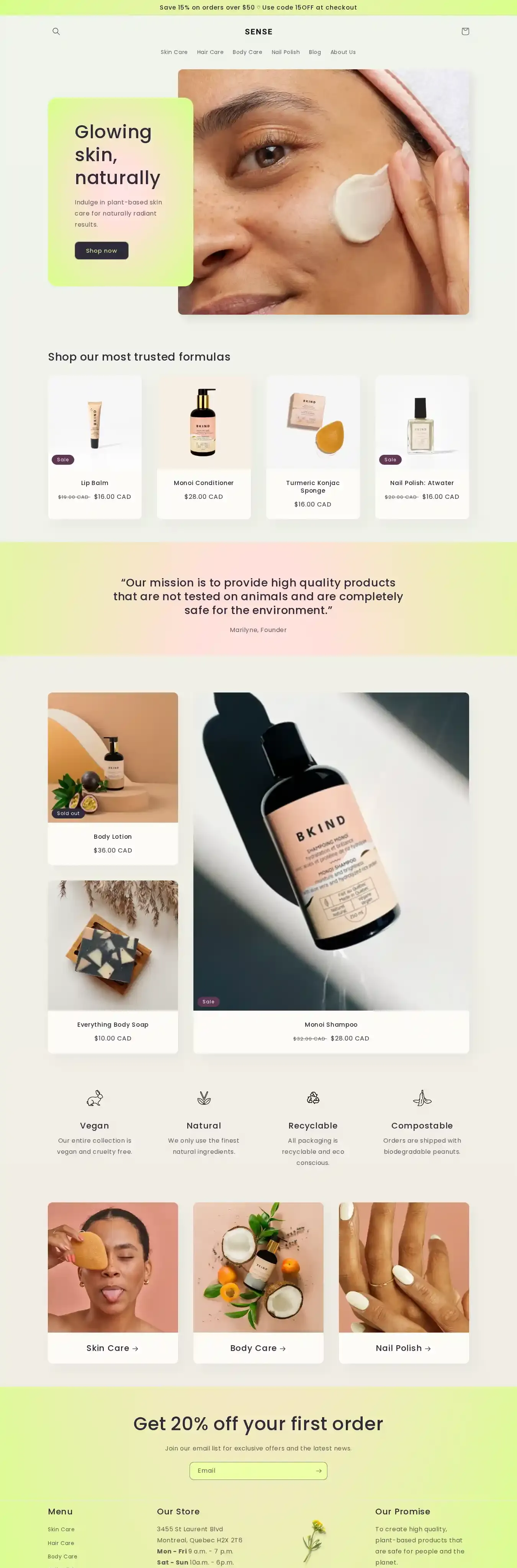 Sense home page on desktop
