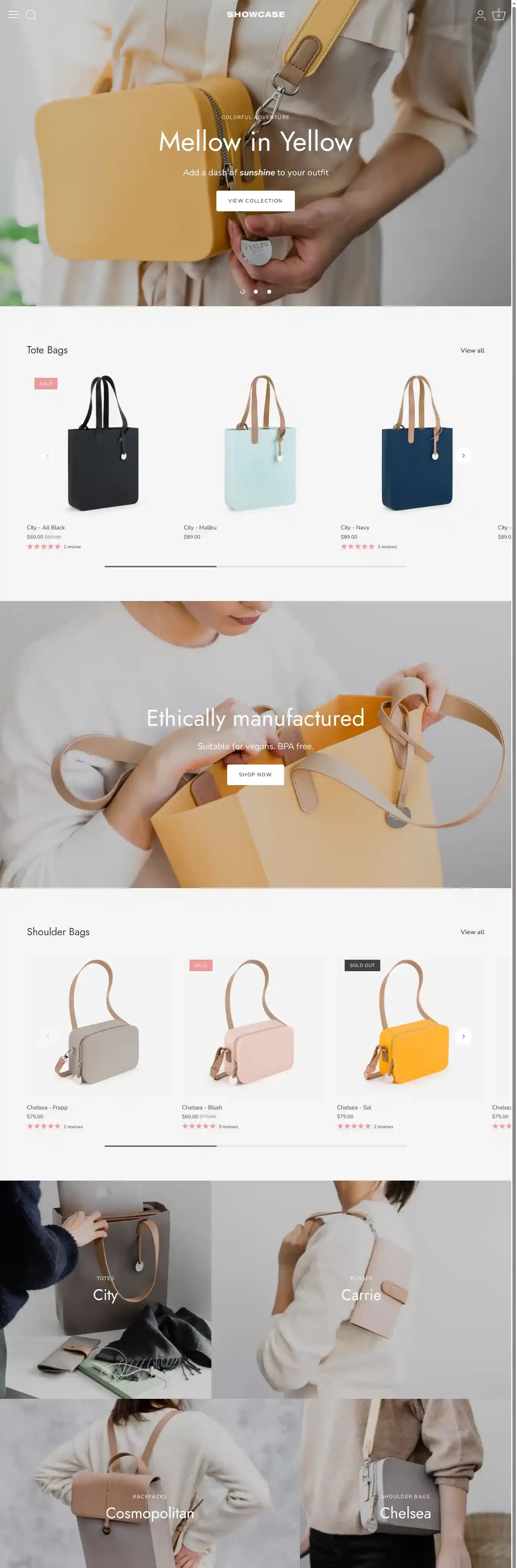 Showcase home page on desktop