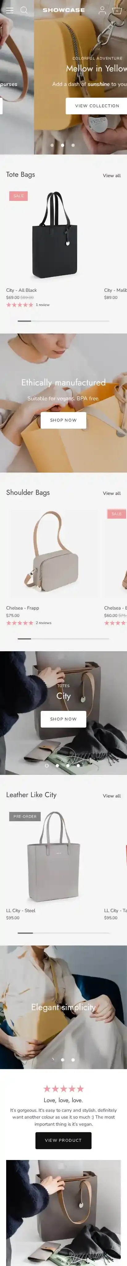 Showcase home page on mobile