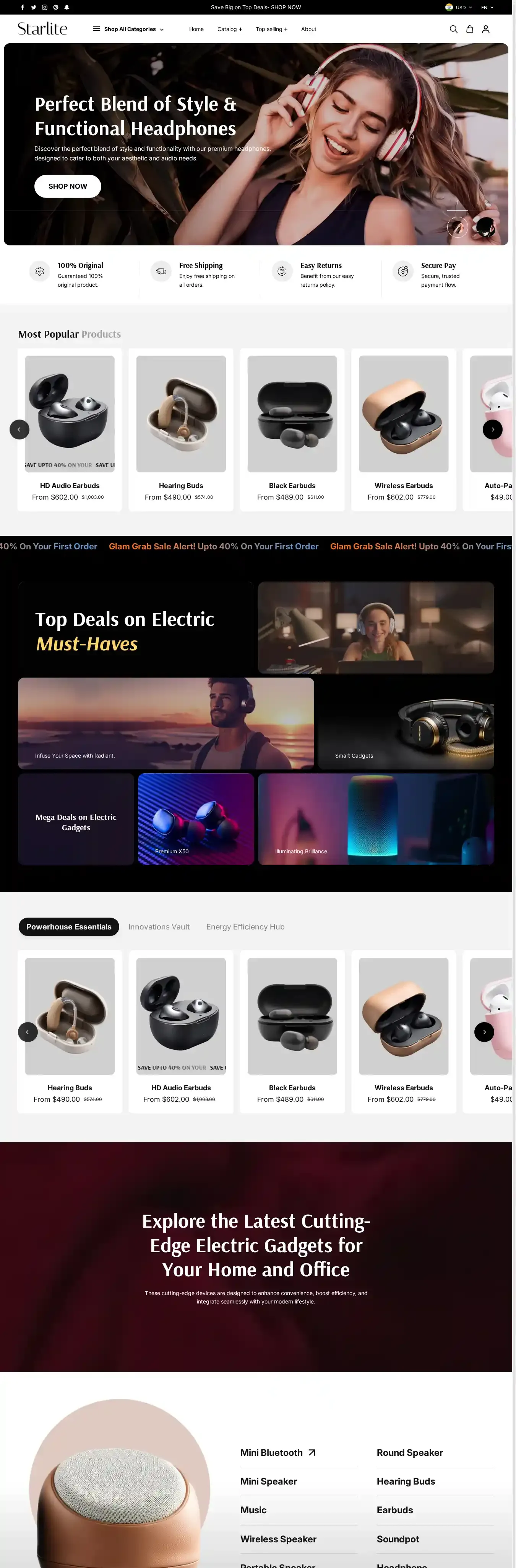 Starlite home page on desktop