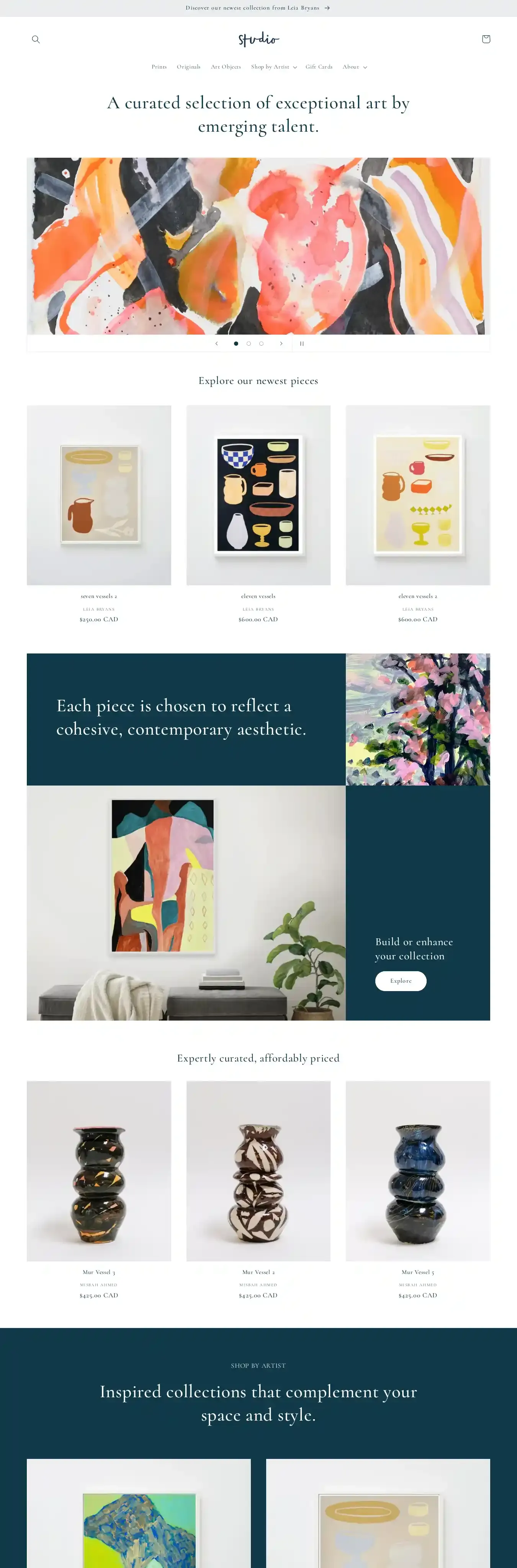 Studio home page on desktop