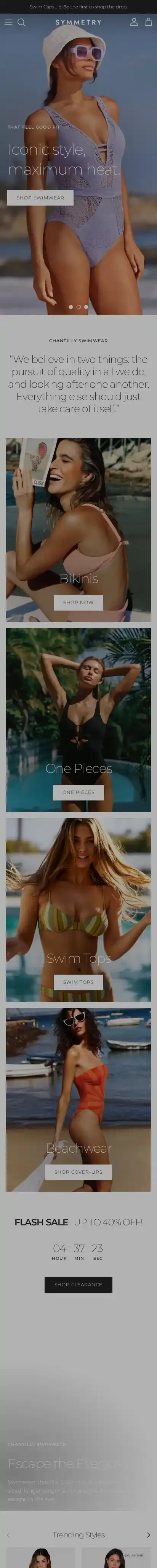 Symmetry home page on mobile