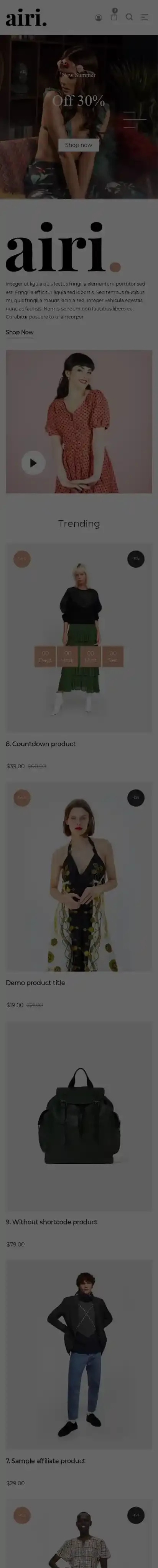 Minimal Shopify Theme - Airi home page on mobile