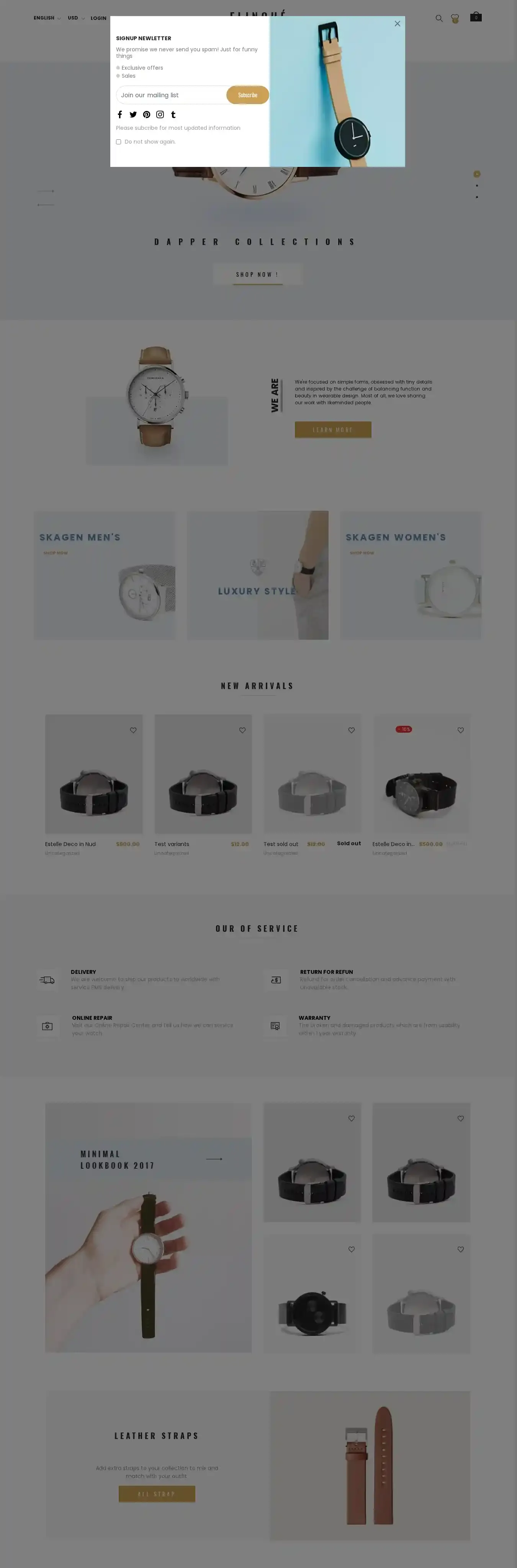 Ap Flinque Shopify Theme for Hand Watch | Accessories home page on desktop
