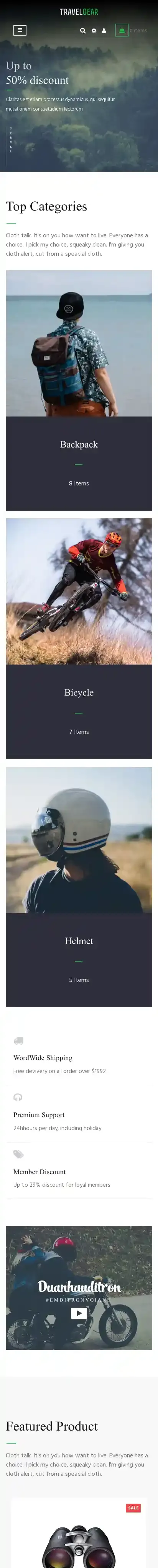 Ap Travel Gear home page on mobile