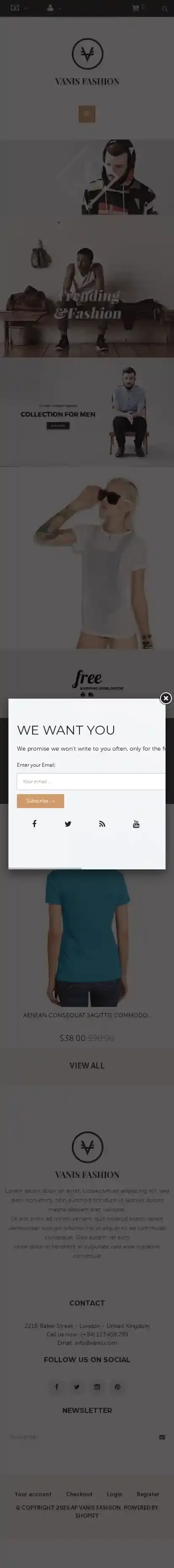 Ap Vanis Fashion home page on mobile