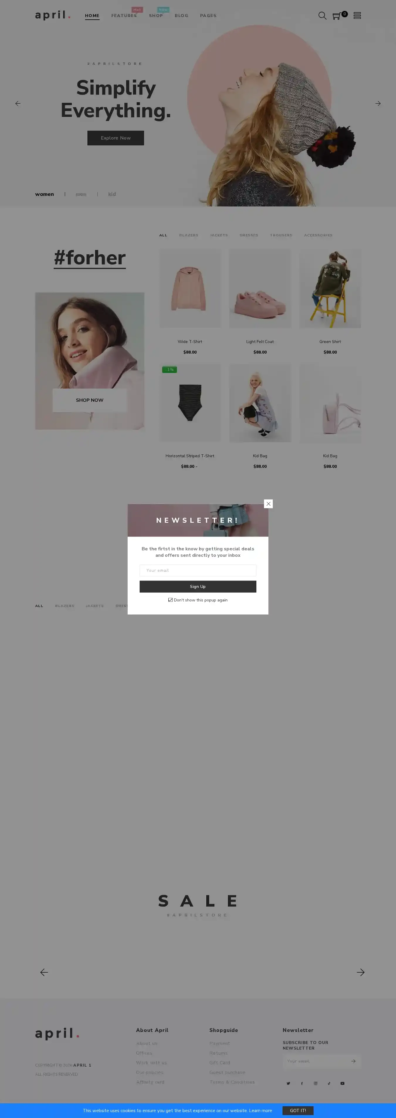 APRIL- Creative Sectioned Shopify Themes Bundle home page on desktop