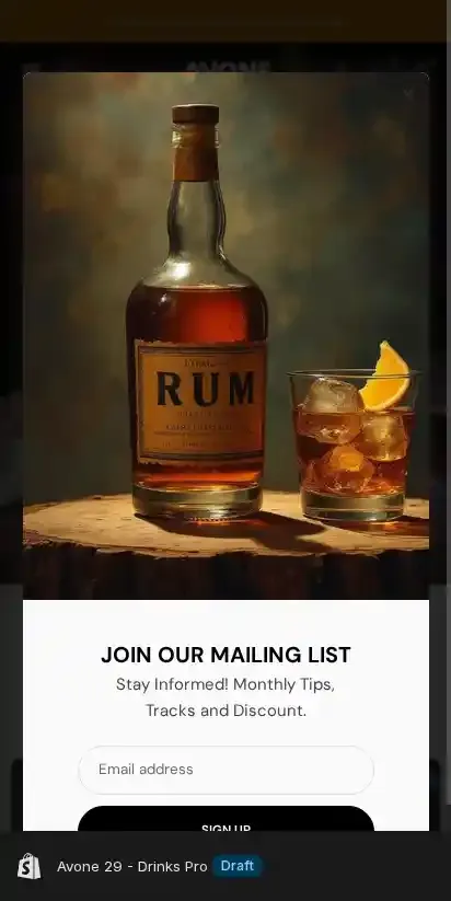 Avone home page on mobile