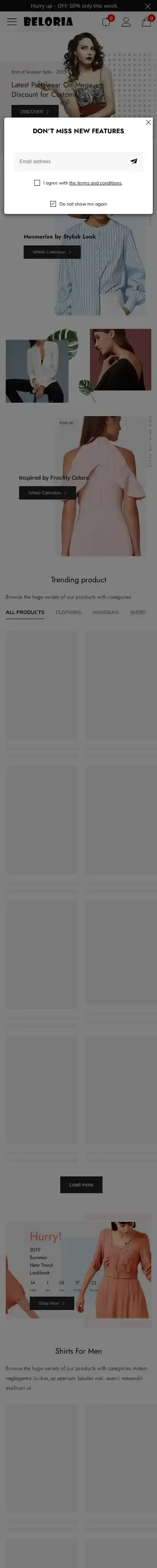 Beloria home page on mobile