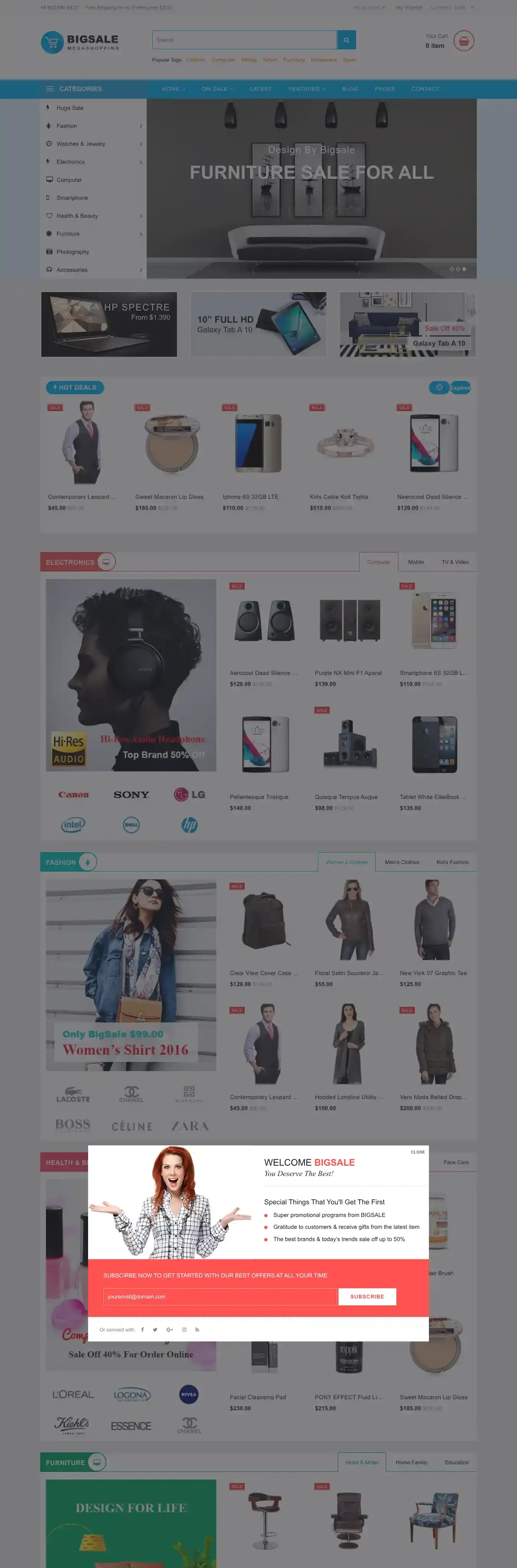 Bigsale home page on desktop