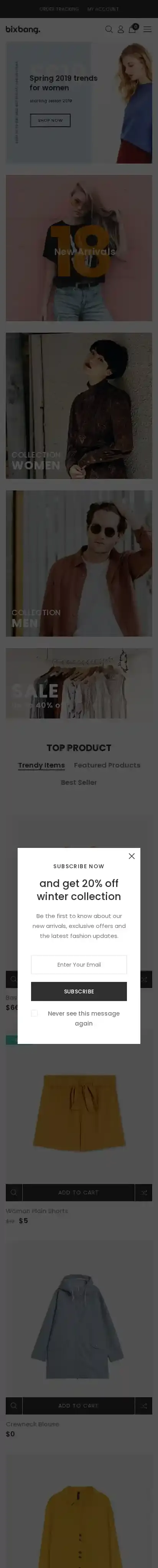 Bixbang home page on mobile