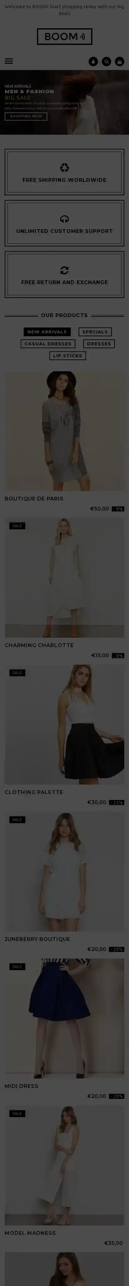 Boom home page on mobile