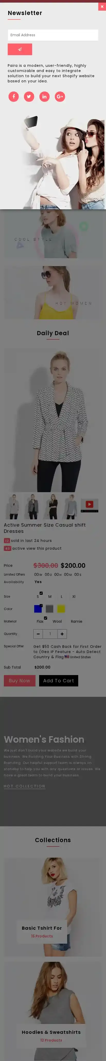 Clothing home page on mobile