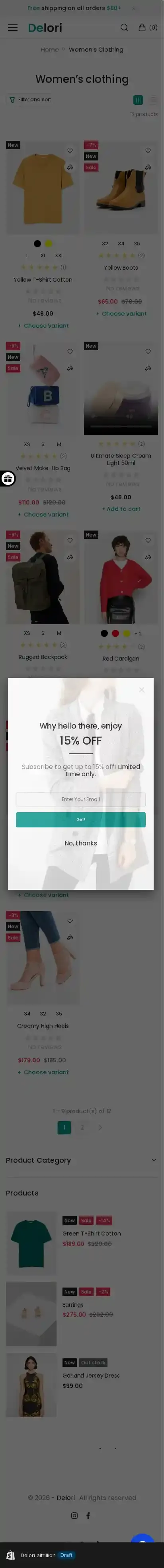 Delori home page on mobile