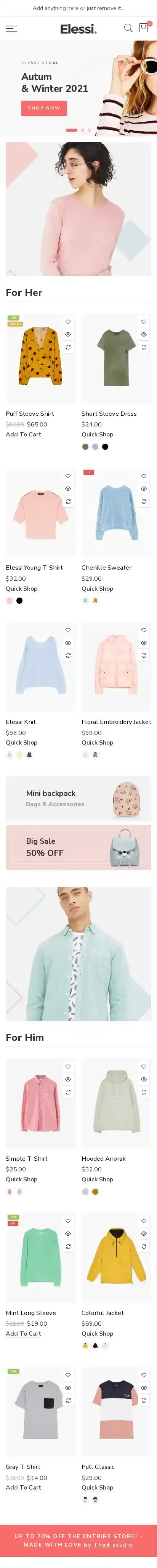 Elessi 3 home page on mobile