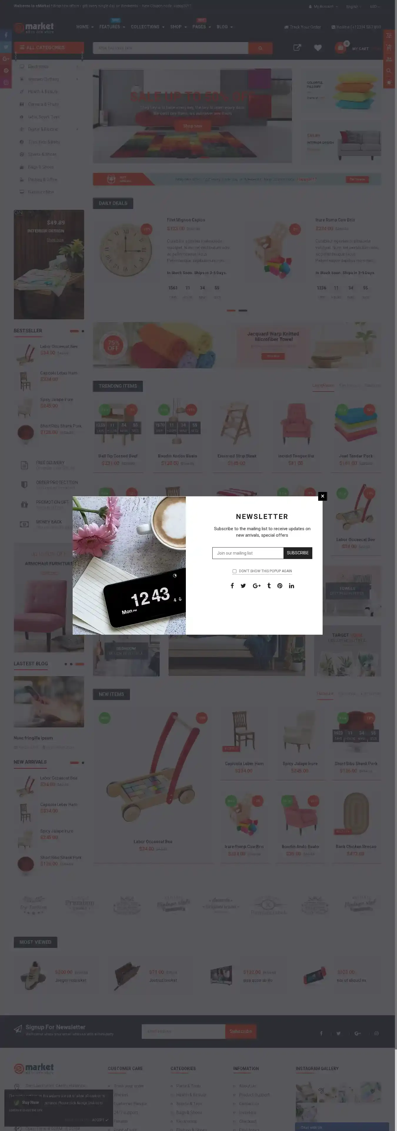 eMarket home page on desktop