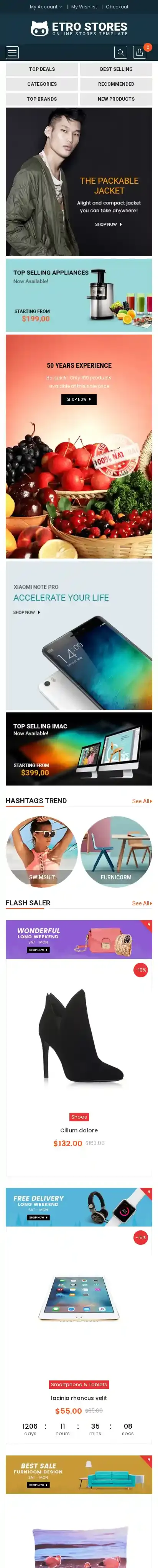 EtroStore home page on mobile