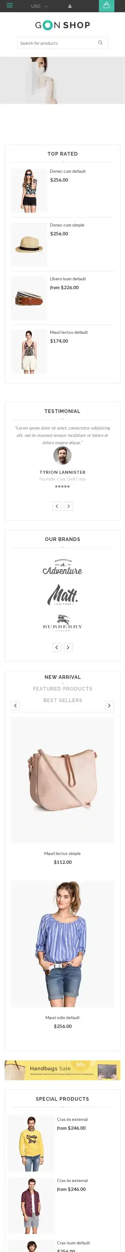 Gon home page on mobile