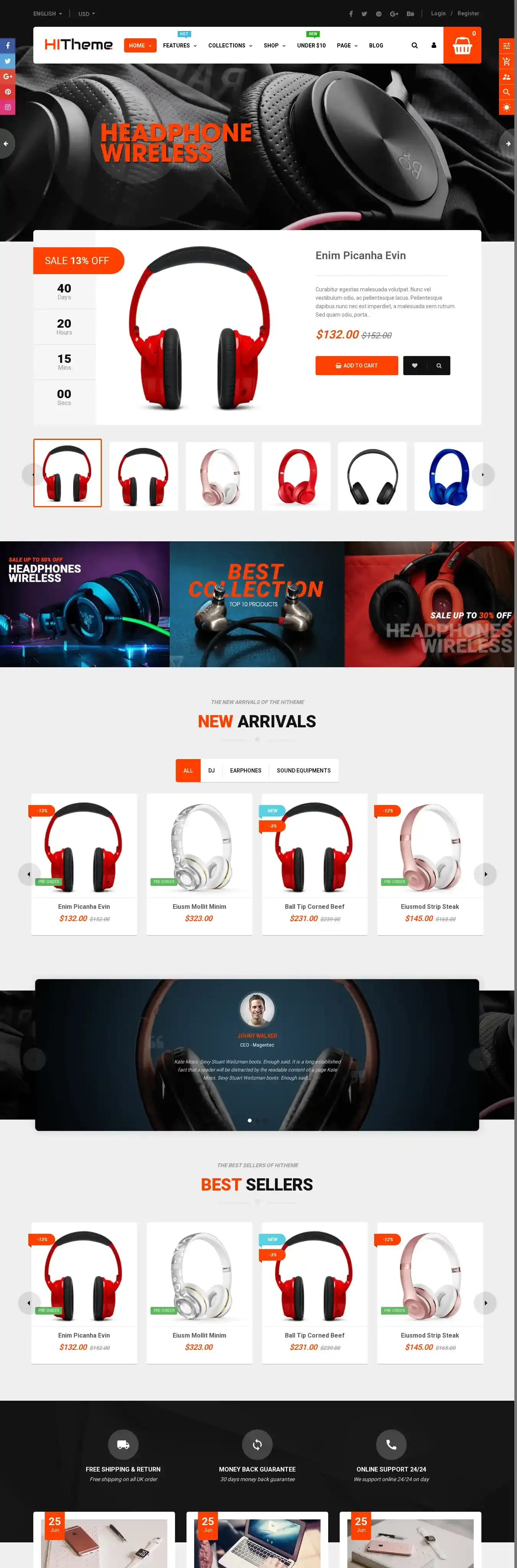 HiTheme home page on desktop