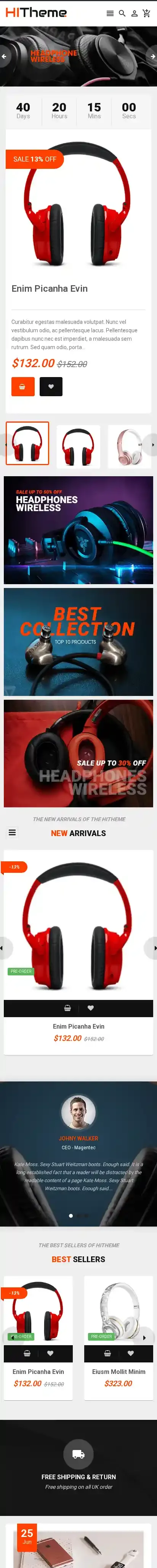 HiTheme home page on mobile