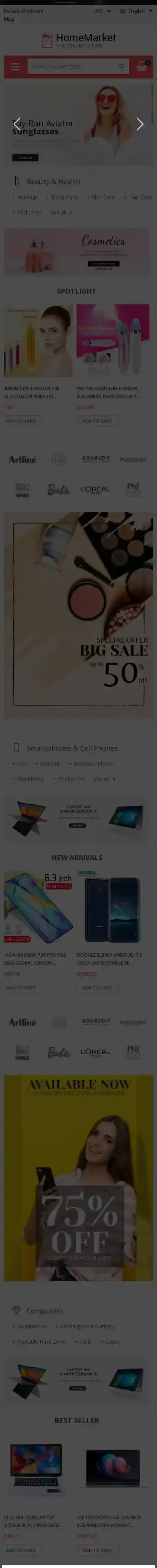 Home Market home page on mobile