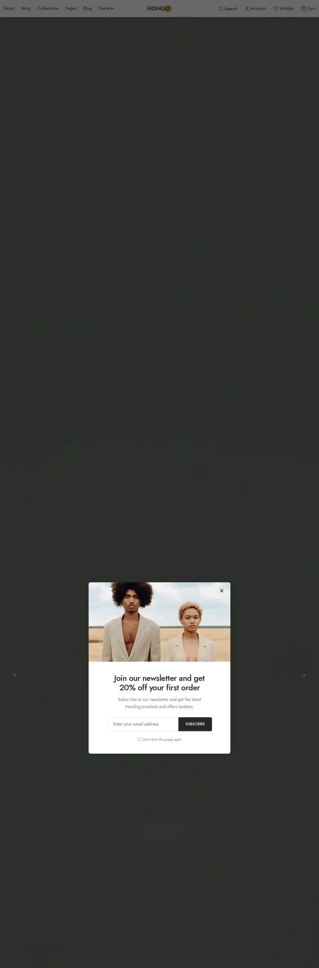 Hongo home page on desktop