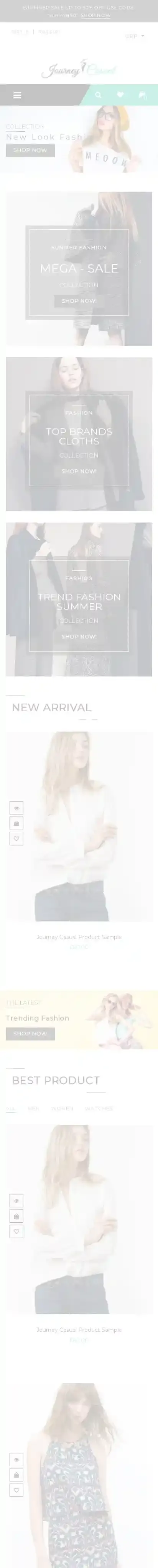 Journey Casual home page on mobile