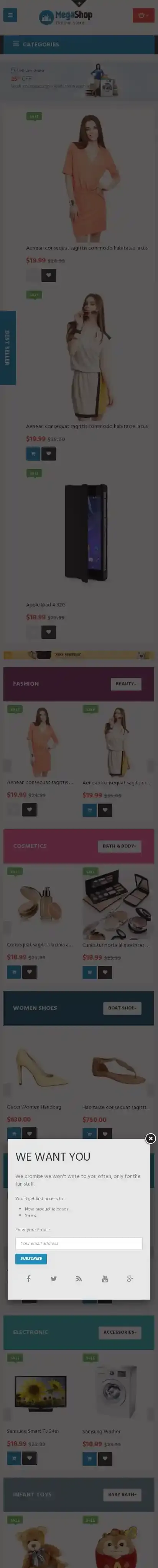 Leo Mega Shop home page on mobile