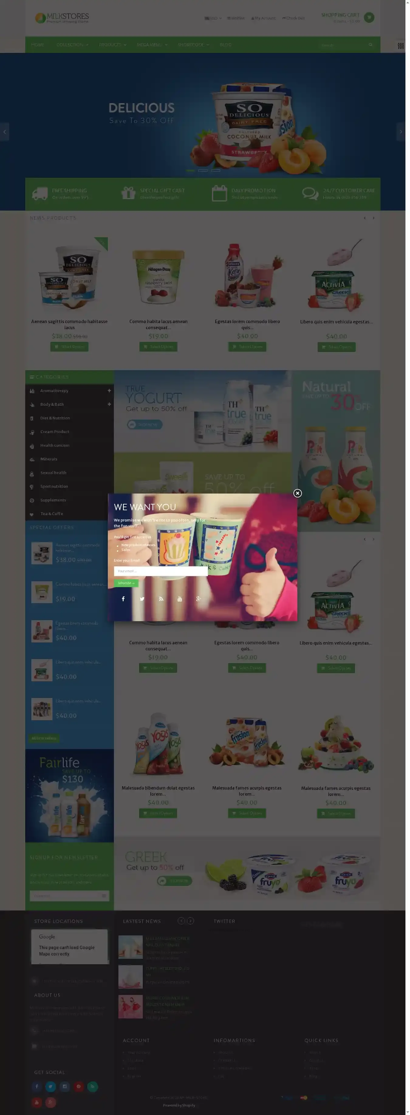 Leo Milk Store home page on desktop